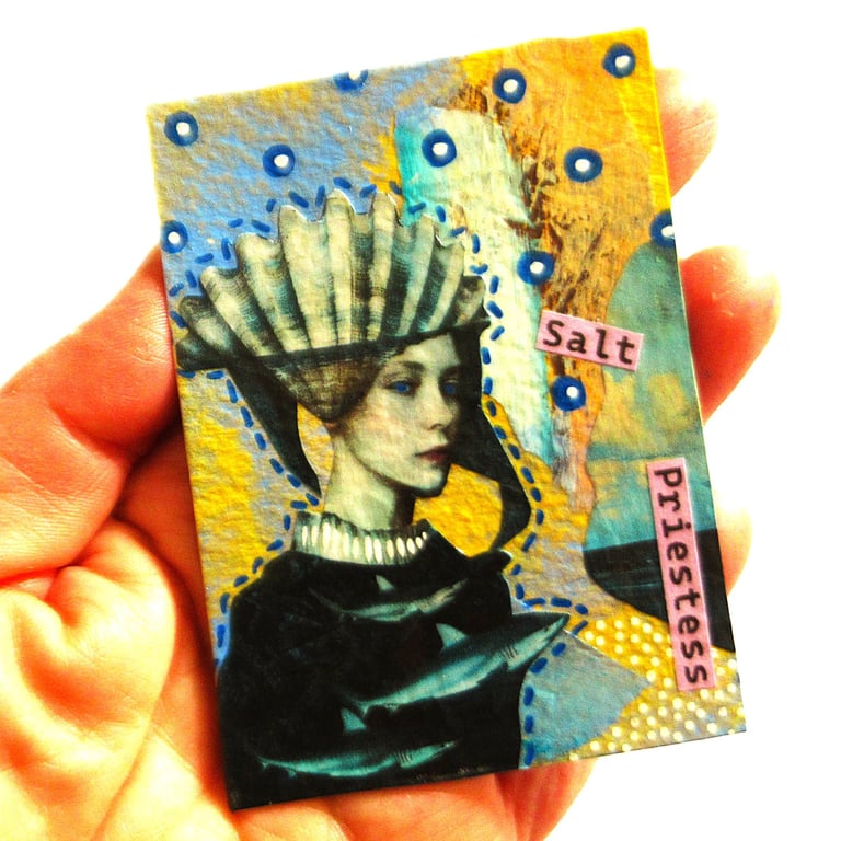 Ocean Goddess ACEO Figure Portrait SALT PRIESTESS Lady Of The Sea Miniature Art