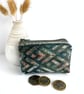 Small Coin Purse, Green Purse with Abstract Chevrons Pattern