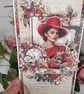 Handmade LuxuryRomanticCard. Vintage Lady, Burgund Roses & Butterflies. (M) - Image 3