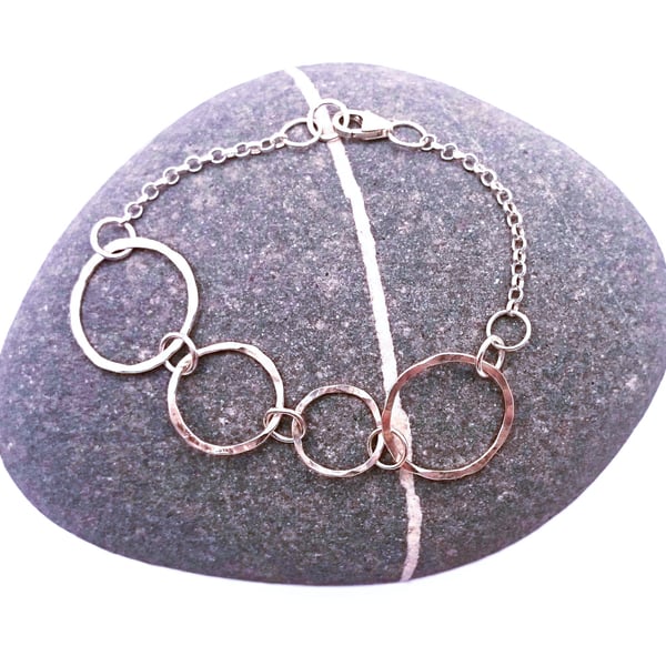 Beautiful Hammered Circles Bracelet - Sterling Silver 925, Handmade 