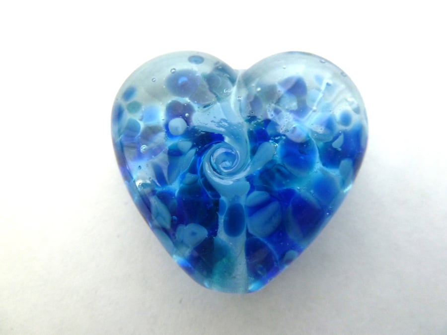 blue heart lampwork focal bead