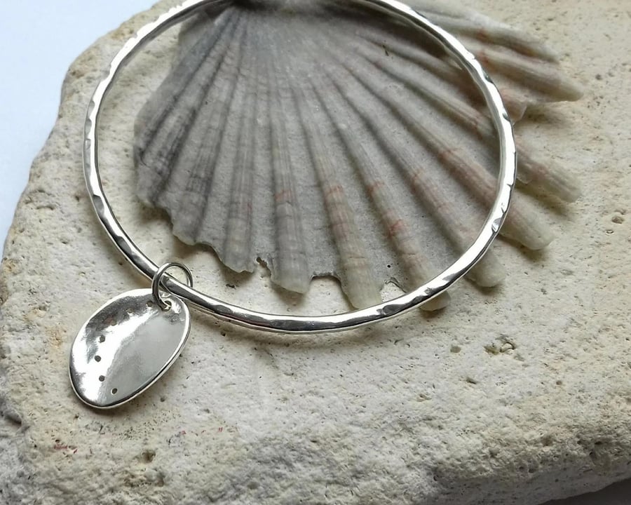 Sterling Silver Bangle with Ormer Shell Dangle Charm