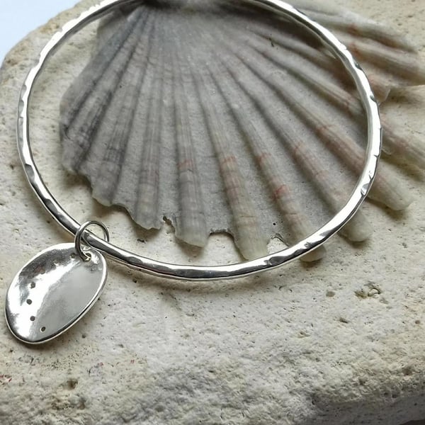 Sterling Silver Bangle with Ormer Shell Dangle Charm