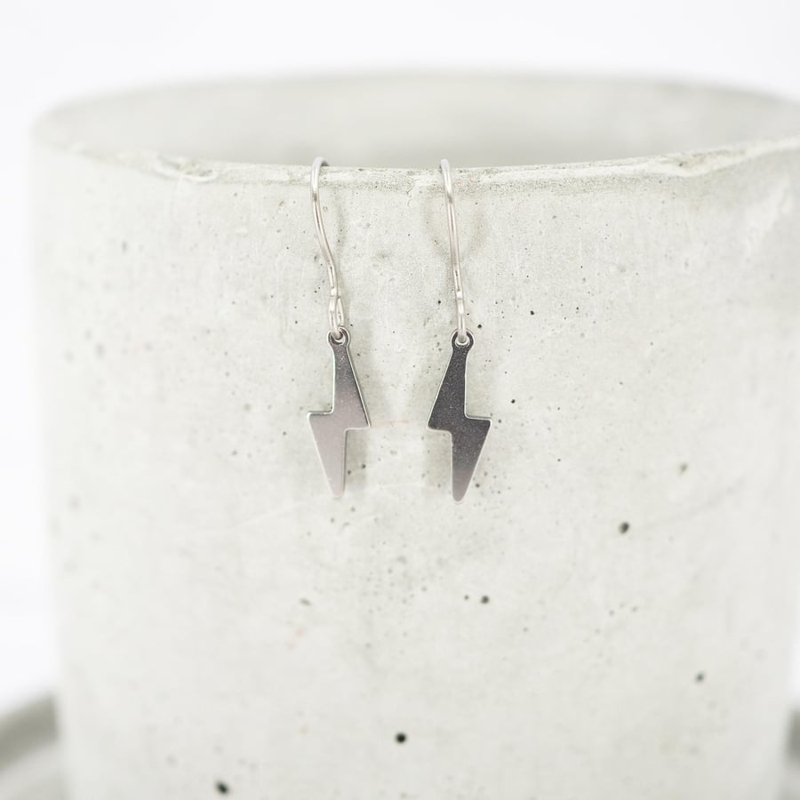 Titanium ear wires - Mini Lightning bolt hypoallergenic dangle earrings
