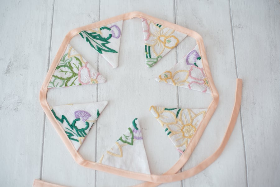 Vintage Embroidered Linen Mini Bunting