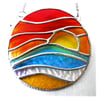 Sunset Beach Waves Stained Glass Suncatcher