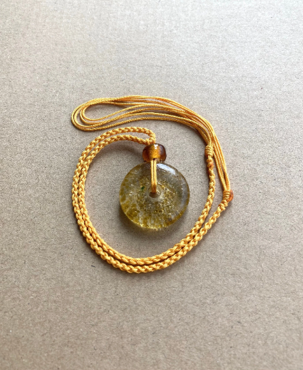 Golden Yellow Vintage Glass Donut Pendant Necklace - Birthday gift - gift