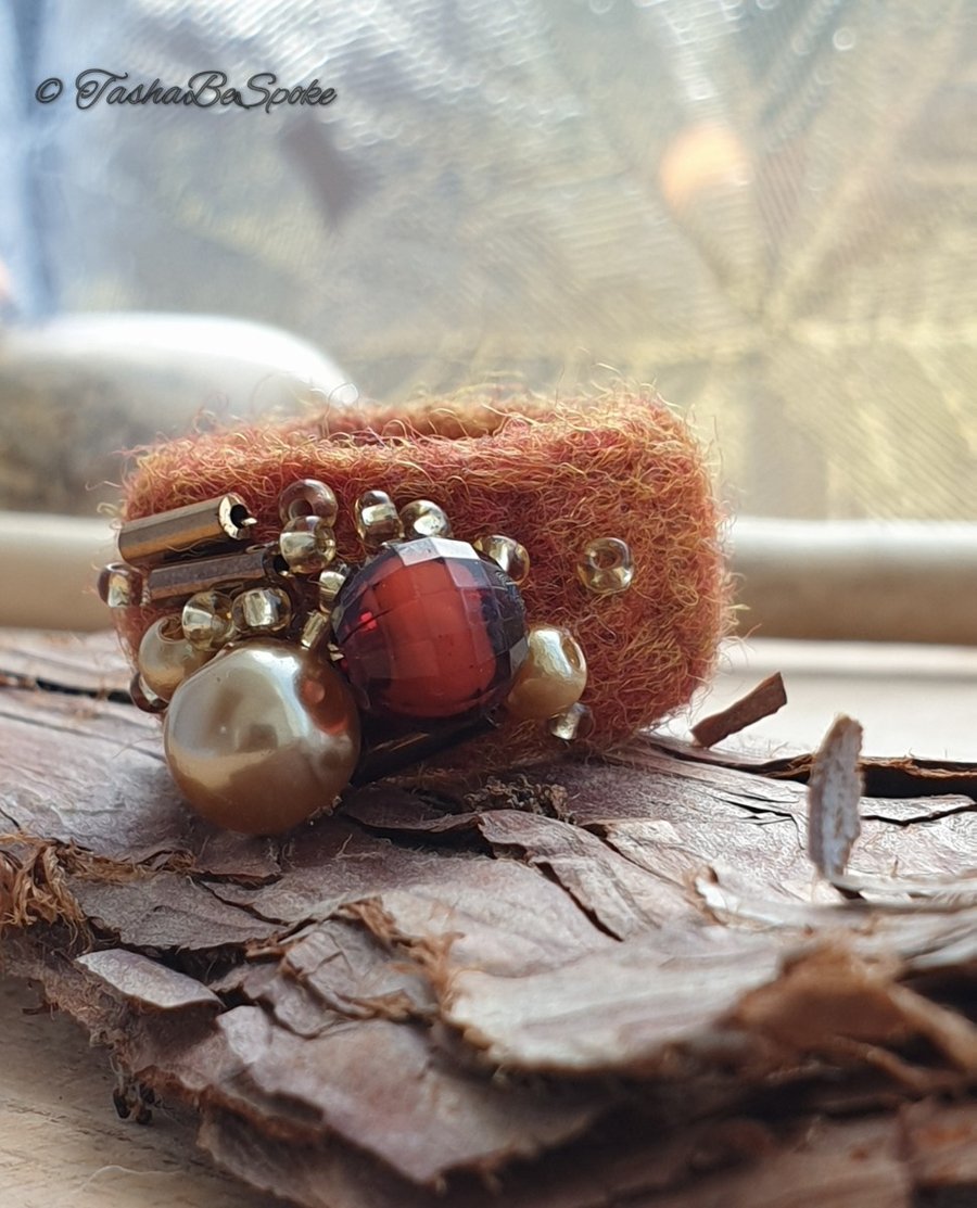 Handmade felted ring, Unique textile jewellery, Handcrafted gift for women
