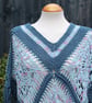 Petrol and Blue Mix Crochet Poncho - Design A542 - Image 8