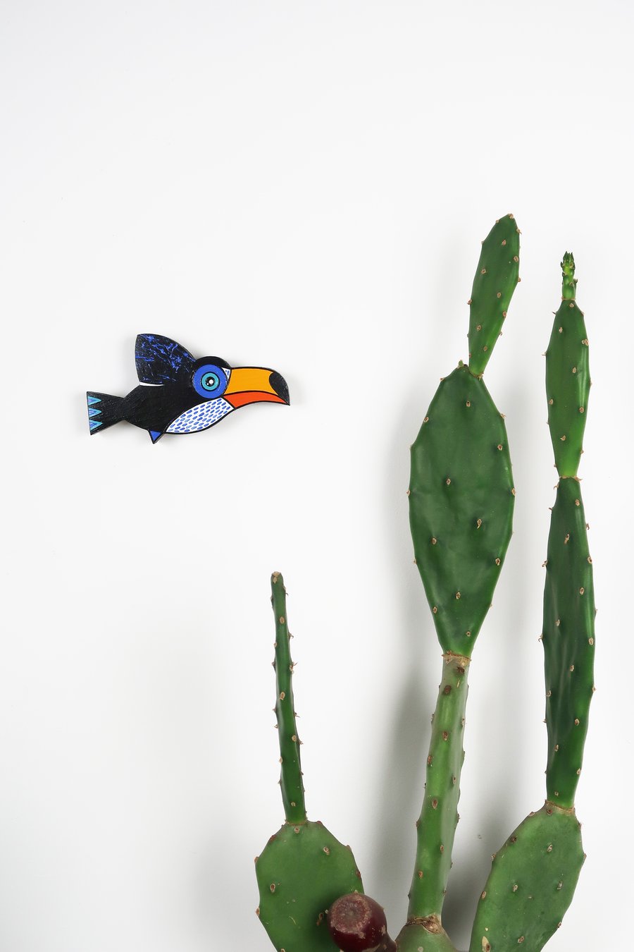 Wooden toucan wall hanging, hand painted tropical bird art.