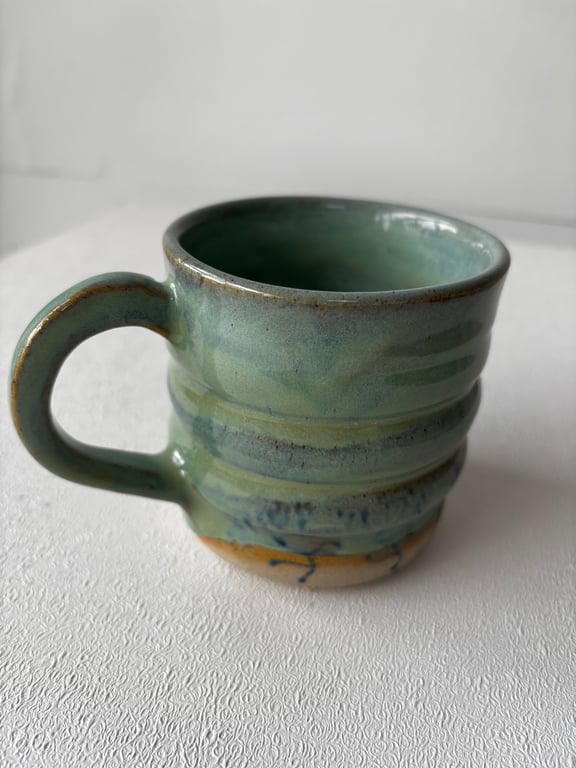 Handmade ceramic stoneware bubble green mug