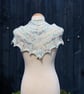 Hand knit beaded lace edged scarf shawl in white, blue & black - design F213 - Image 1