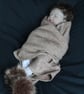 Handmade Sparkle Jersey Baby Shawl – Fawn with Faux Fur Pom Poms (110 cm)    - Image 4