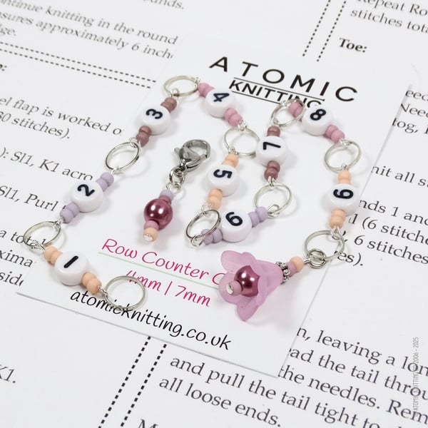 Row Counter Chain - Pink Flower 1-9 numbers