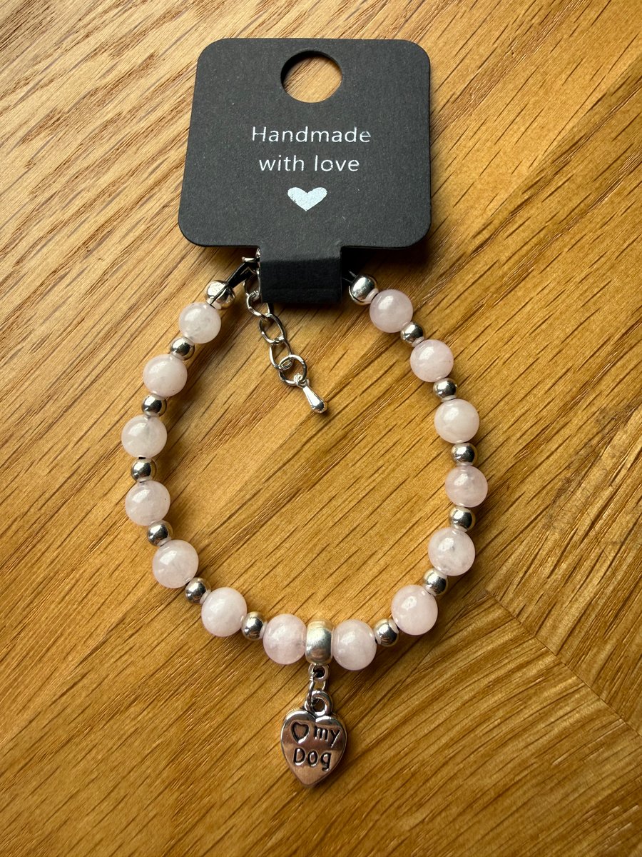 Gemstone bracelet with ‘love my dog’ charm