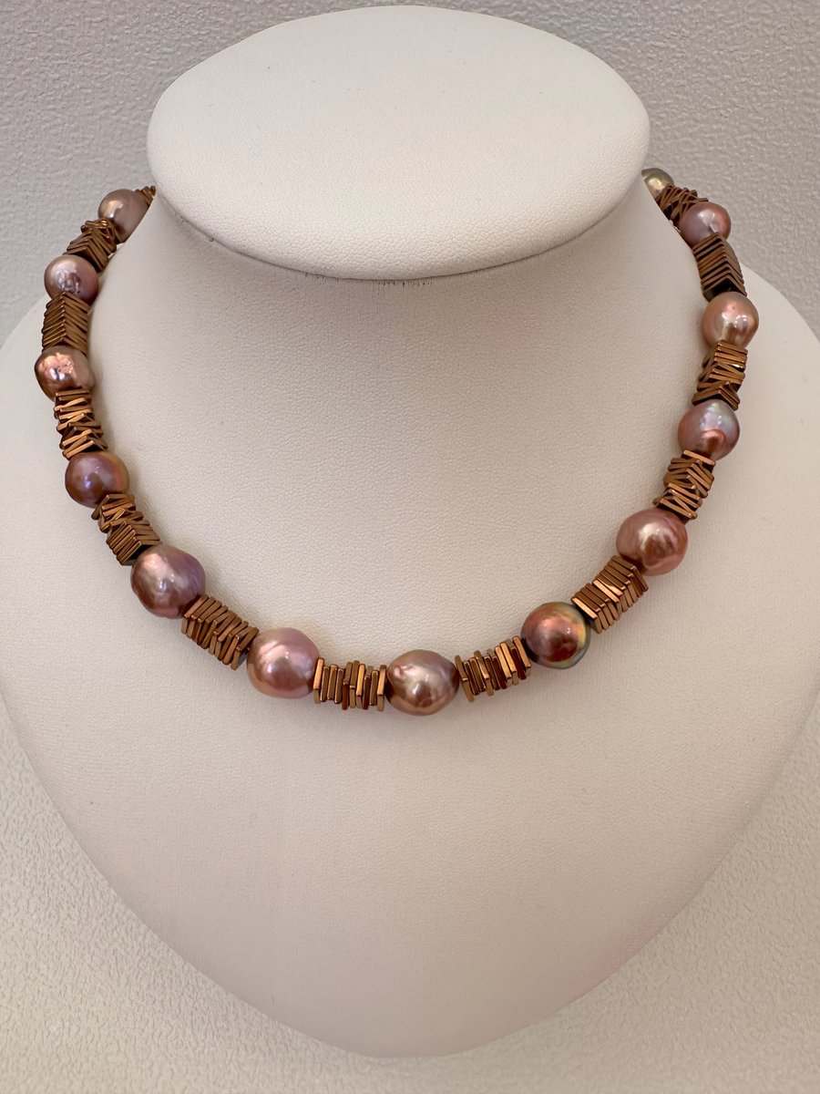 Natural Purple Metallic Overtone Freshwater Baroque Pearl Necklace