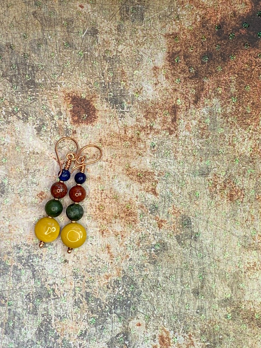 Gemstones with copper. Dangly Earrings.
