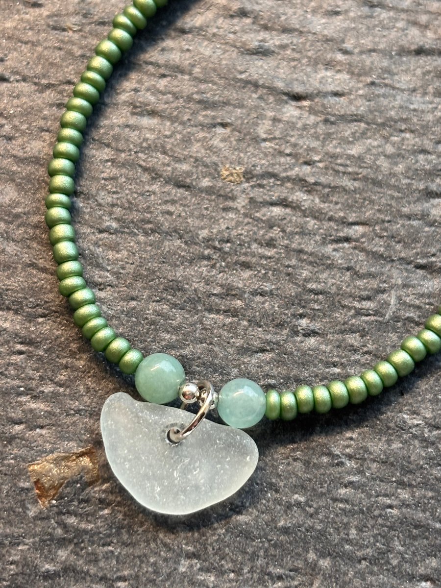 Bracelet - Seaglass, Amazonite and Seed Beads