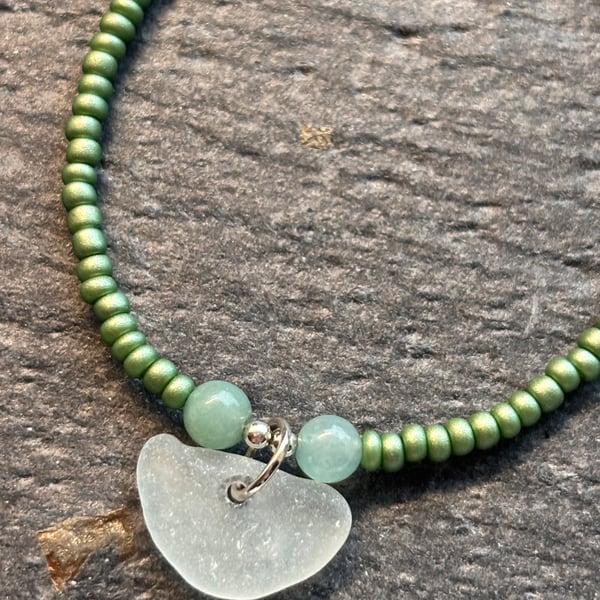 Bracelet - Seaglass, Amazonite and Seed Beads