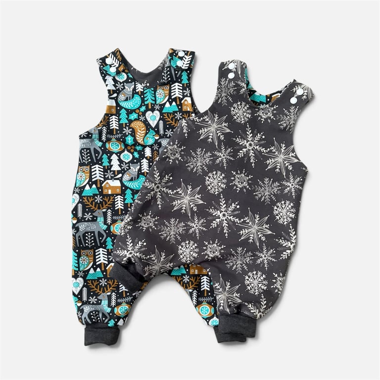 Cosy Winter Forest and Snowflake Reversible Romper - sizes up to 9-12mths 