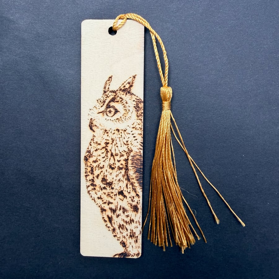 Long eared owl pyrography bookmark