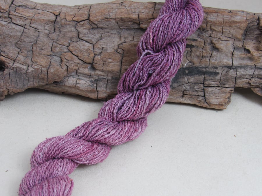 40m Natural Cochineal and Indigo Dye Lilac Bourette Noil Silk 2-Ply Thread