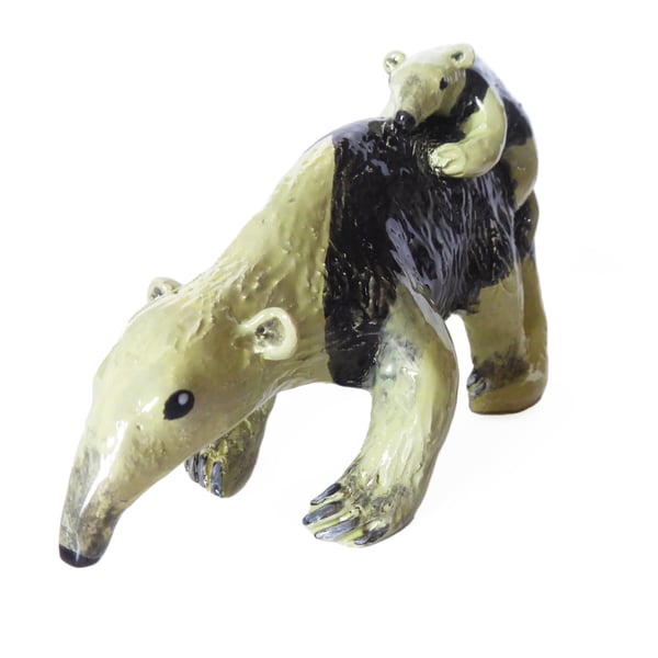 Tamandua and Baby Ceramic Ornament - Handmade