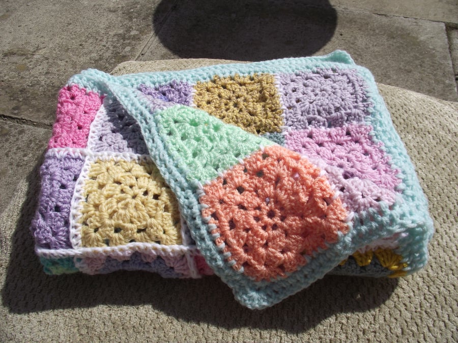 crocheted blanket for cot, pram, wheelchair, lap, car seat, baby, young child