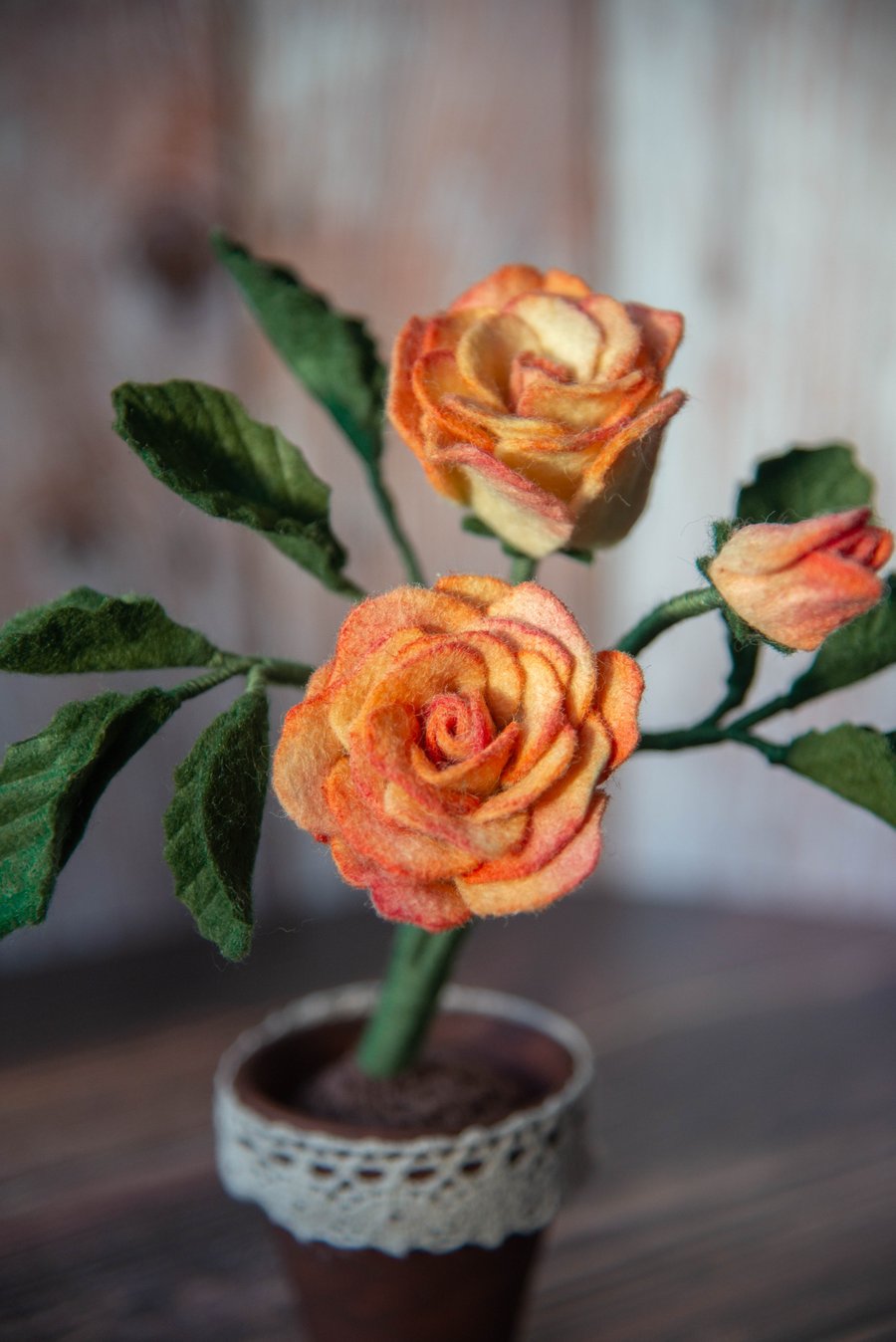  Sunlit Rose in Terracotta - Yellow Felt Bloom 