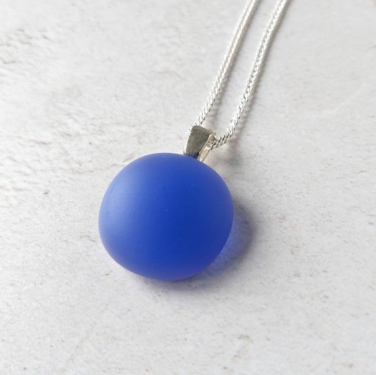Periwinkle frosted glass pendant with chain