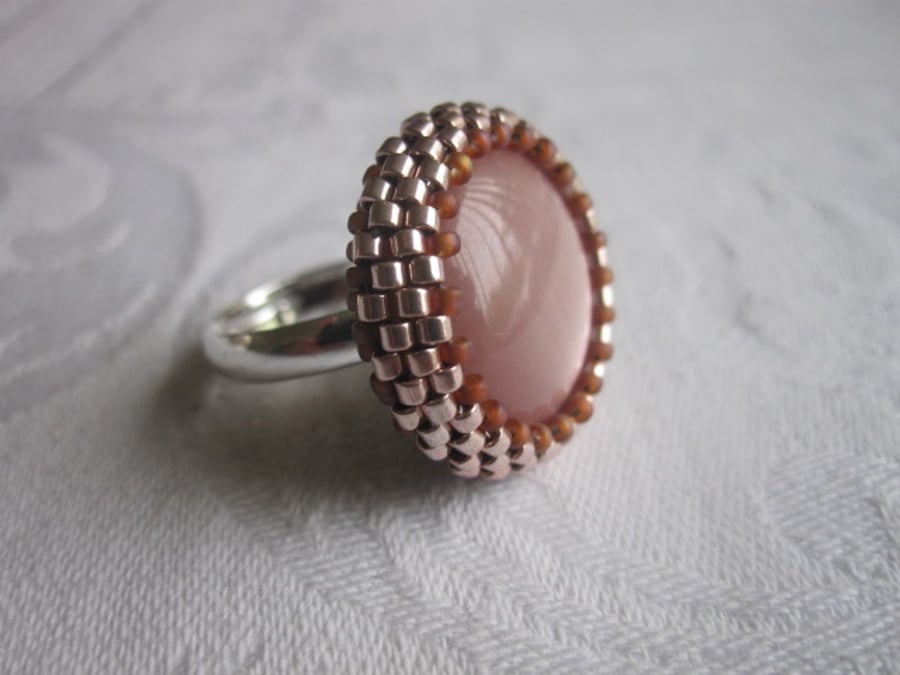 Rose Gold and Brown Beadwork Ring