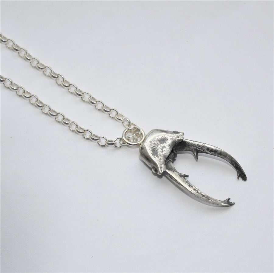 Stag Beetle Sterling silver Pendant. Unisex