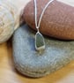 Mossy Green Sea Glass and Sterling Silver Pendant 