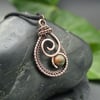 Copper Wire Weave Spiral Drop Pendant with Unakite Bead