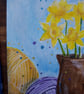 Daffodils, books and yarn - framed original artwork  - Image 5