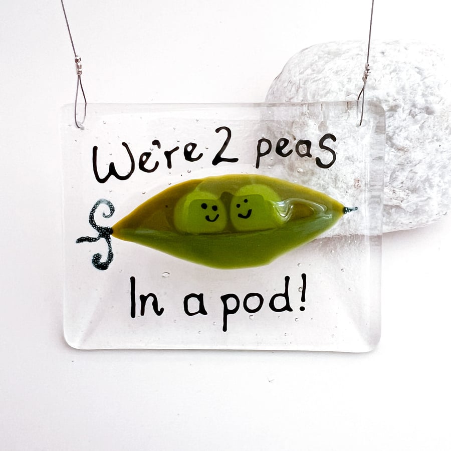 Seconds - Fused Glass Peapods - Handmade Glass Suncatcher