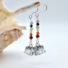 Rainbow Chakra Gemstone Earrings With Elephant Charms, Birthday Gifts For Her