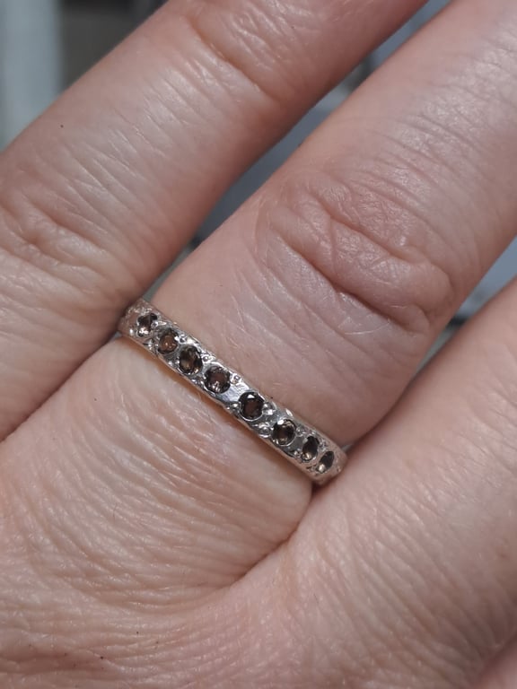 White gold with brown diamonds,  textured eternity ring