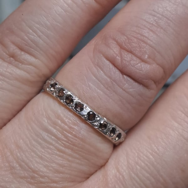 White gold with brown diamonds,  textured eternity ring