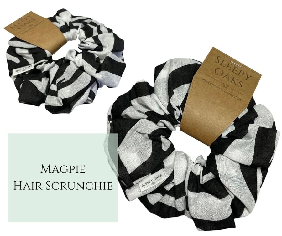 Black and white patterned Hair Scrunchie - 'Magpie'