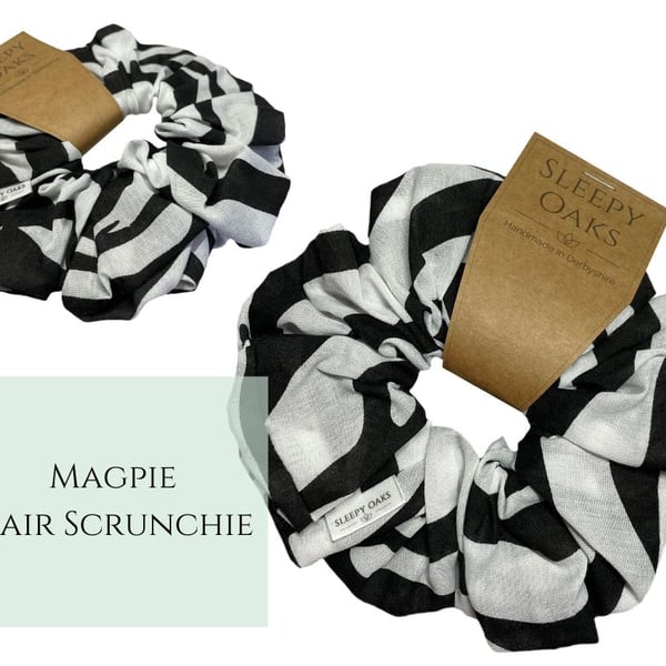 Black and white patterned Hair Scrunchie - 'Magpie'