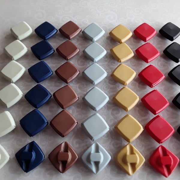Vintage Casein square shank button 38L, 23.4mm 7 8" in 7 Colours x 5 Buttons