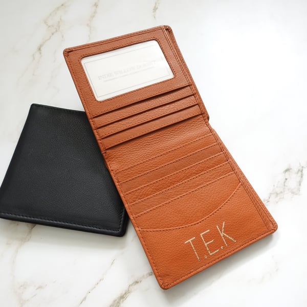 Personalised Men's Leather Wallet, Monogram Leather Wallet, Zipped wallet