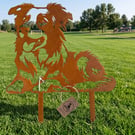 Border Collie Metal Garden Stake, Rusted Steel Dog Silhouette Decor 30cm