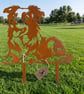 Border Collie Metal Garden Stake, Rusted Steel Dog Silhouette Decor 30cm