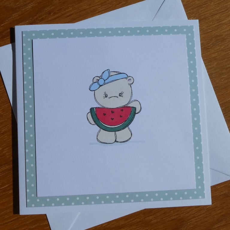 Bear Holding Watermelon Blank Card