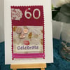 60th birthday card, stitched fabrics, lace and buttons. original