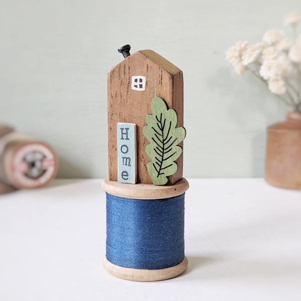 Tall Wooden House on a Vintage Bobbin 'Home' 