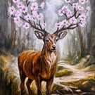 Blossom Stag – Woodland Deer Giclée Print, A4 Wildlife Wall Art