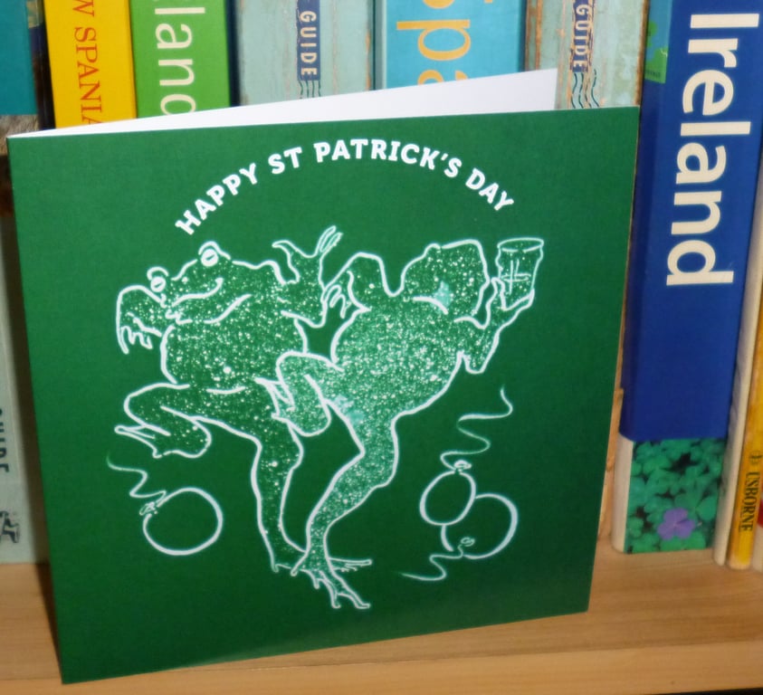 St Patrick's Day Card - Dancing Frogs - Dark Green